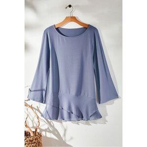 Soft Surroundings Forget Me Not Asymmetrical Ruffle Pullover‎ Top Blue S